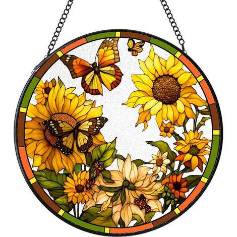 Attrape-soleil vitrail rond – Ornement décoratif pour porte et fenêtre, idée cadeau femme homme maman papa, Diamètre : 25 cm (1/4)