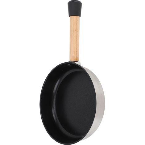 Poêle à frire portable en acier inoxydable 304, antiadhésive, avec manche en bois et sac de rangement, idéale pour la cuisson sur plaque de cuisson, le camping et les pique-niques. (1/5)