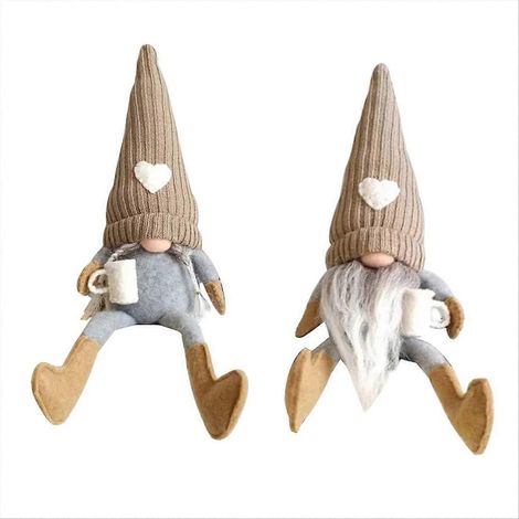 Set mit 2 schwedischen Tomte-Plüschelfen, handgefertigte Bardekoration, skandinavischer handgefertigter Gnom (1/5)