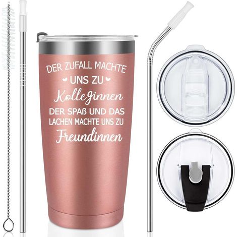 Thermosbecher 600ml mit Deckel & Strohhalm, Geschenk Kollegin, Doppelwandig, Edelstahl (1/5)