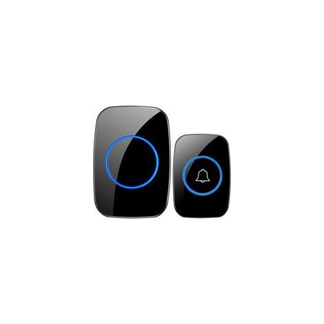 Sonnette sans fil noire – Système de porte intelligent étanche – Portée de 300 m – Écran LED – Télécommande (1/5)