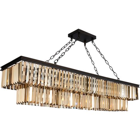 Visconte Ingot Ceiling Pendant 9 Light With 2 Tier Crystal Effect Shade - Bronze (1/5)