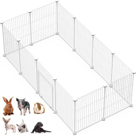 Enclos pour Animaux Domestiques avec Porte, Enclos Intérieur Modulable, Parc DIY pour Petits Animaux, Clôture Réglable, Lot de 12 Panneaux Grillagés pour Lapins et Cobayes 43x32CM Noir (1/4)