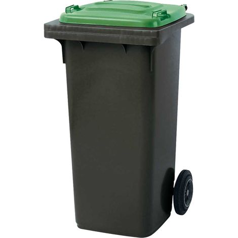 BRB Müllbehälter, Inhalt 120 Liter, Farbe anthrazit mit buntem Deckel, BxTxH 480 x 550 x 930 mm, PE-HD (grau/grün)