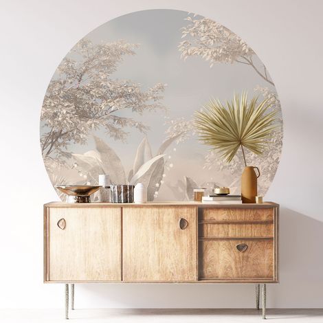 Sticker mural rond / cercle - Motif botanique - Diamètre 50 cm - Adhésif MAT (1/3)