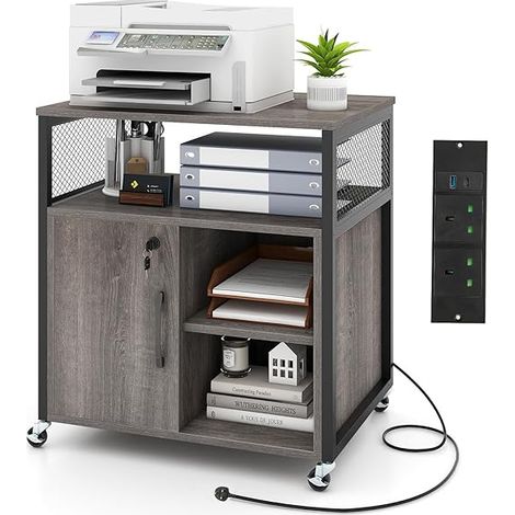 File Cabinet on Wheels w/ Charging Station & Cable Management Hole (1/5)