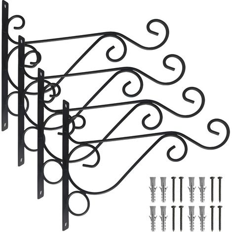 4 Pièces Supports pour Panier Suspendu, 25CM x 20CM Crochet Mural en Métal pour Panier Suspendu Extérieur avec Vis pour Mangeoire à Oiseaux, Lanterne, Carillon, Jardinière, Pot de Fleurs (1/5)