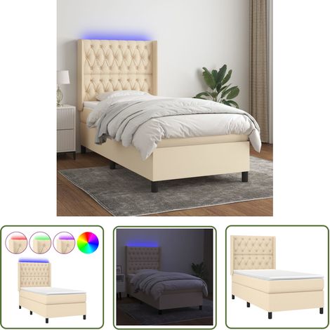 The Living Store Boxspringbett mit Matratze & LED Creme 80x200 cm Stoff - Boxspringbett - Doppelbett - Schlafsofa - Cremefarbenes Bett - Bettenrahmen (1/5)