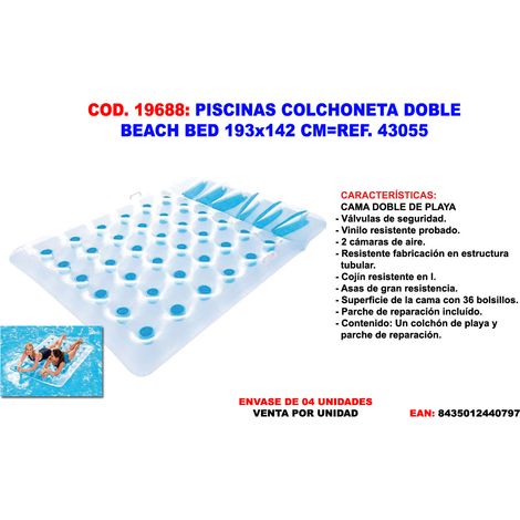 Matelas Double pour Piscine Beach Bed 193x142 cm