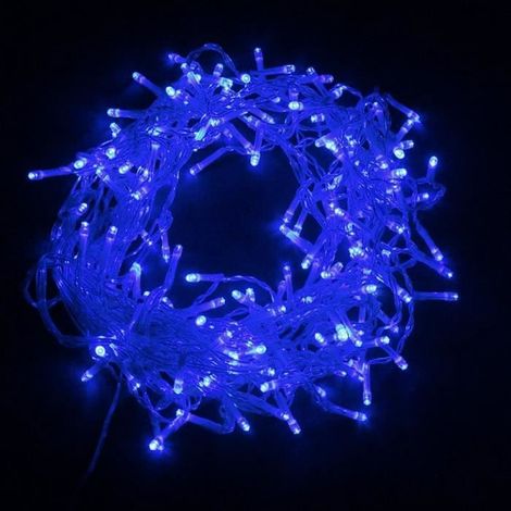 1 Guirlande rideau 600LED, 10M, IP44, câble transparent, bleu, décoration intérieur extérieur Noël