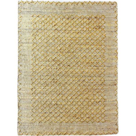 Tapis de Salon et Chambre en Chanvre Fait Main Motif Ethnique Fibres Naturelles Or 190 x 290 cm - PANGIVO (1/3)