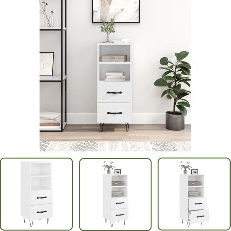 Furniture Limited - Buffet Blanc brillant 34,5x34x90 cm Bois d'in (1/5)