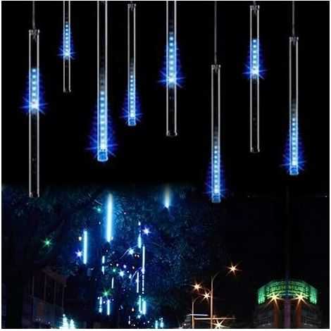 8 pcs Waterproof Meteor Shower Rain Lights 30cm 8 Tubes Drop Icicle Snow Falling Raindrop Cascade Lights for Wedding Party Christmas Shine Blue (1/5)