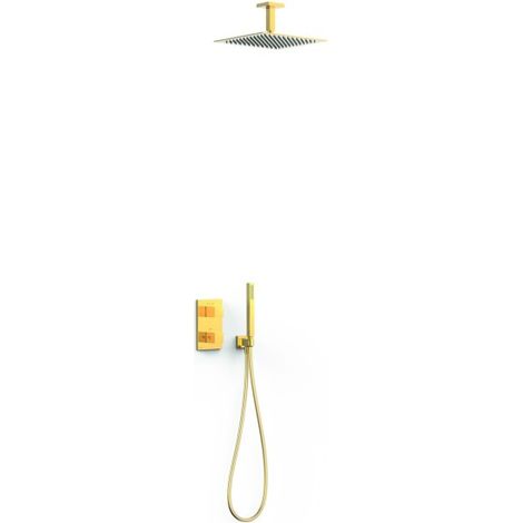 Kit robinet thermostatique encastré 2 voies pour douche Therm-box Or 24K - TRES 00635003OR