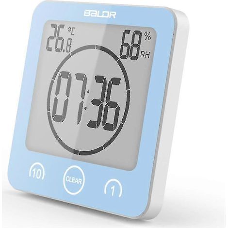 Horloge de salle de bain, minuteur de douche, réveil numérique, horloge de cuisine étanche avec thermomètre et hygromètre pour la douche, la cuisine et le maquillage (1/4)