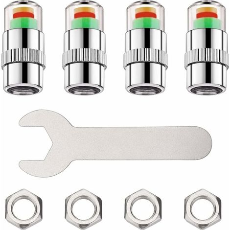 Bouchons de Tige de Valve de Moniteur de Pression de Pneu de Voiture, 4 pcs universels indicateur de capteur de Pneu Bouchons de Valve de Pneu + 4 pcs écrou antivol + clé, 3 Couleurs Moniteur-LIAIKI (1/5)