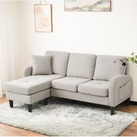 Sofá modular con chaise longue compacto beige gris OKMYHOME (1/5)
