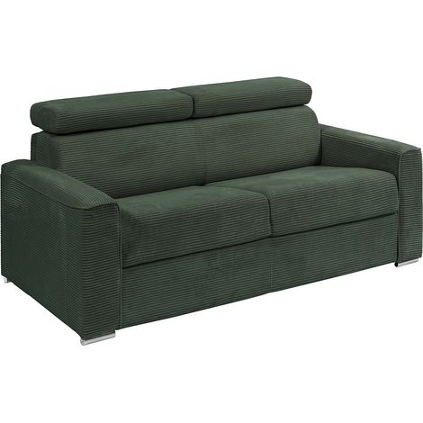 Divano letto 4 posti express in velluto a coste verde con seduta memory foam - Rete a doghe larghe 160 cm - Materasso 22 cm memory foam - VIZIR