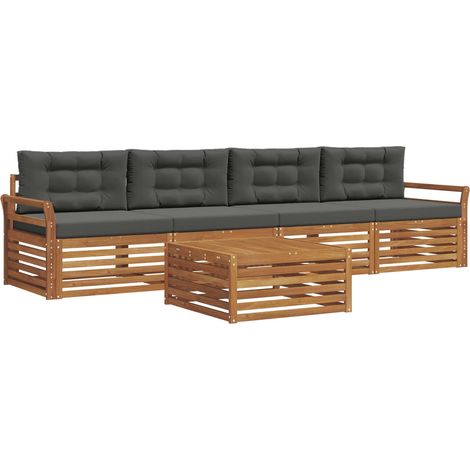 Outdoor-Sofagarnitur mit Kissen 5 pcs Natur und Anthrazit vidaXL