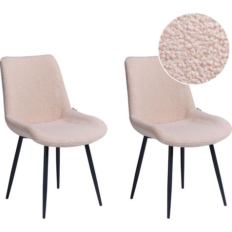 Set di 2 sedie da pranzo in tessuto bouclè beige e metallo braccioli e schienale con apertura Avilla
