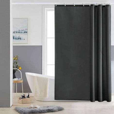 Petit rideau de douche gris foncé résistant à la moisissure tissu polyester imperméable rideau de douche textile lavable pour baignoire ou salle de bain 10 crochets de rideau de douche 150x180cm.