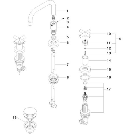 DORNBRACHT 20705892-42 WT-3 trous garniture de vidage
