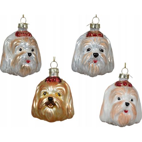 Pallina di Natale in vetro per albero di Natale, testa di cane, 7 cm, assortimento di modelli, 1 pezzo (1/5)