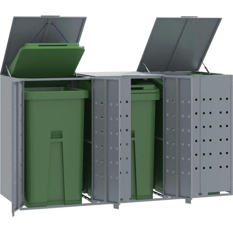 Mülltonnenbox für 3 Tonnen Grau 207x79x117 cm Stahl