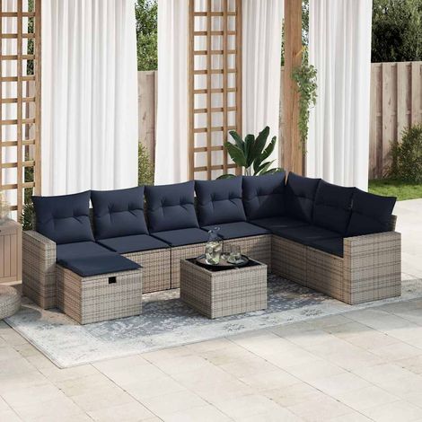 vidaXL Salon de jardin 9 pcs avec coussins gris résine tressée (1/5)