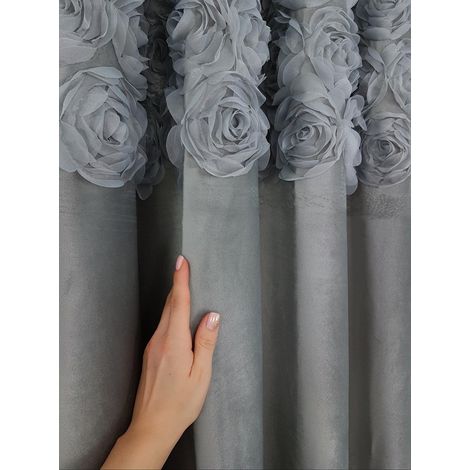 Tenda di velluto con rose 130x250 cm - velluto, nastro arricciato (1/5)