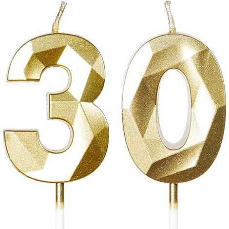 Bougies d'anniversaire 30 ans bougie numéro 30 bougies dorées bougie d'anniversaire gâteau décorations gâteau fête d'anniversaire mariage (1/5)