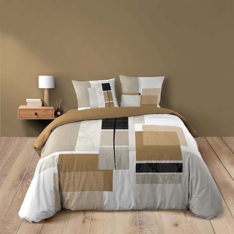 Housse de couette 240x220 + 2 taies 100% coton QUADRO (1/5)