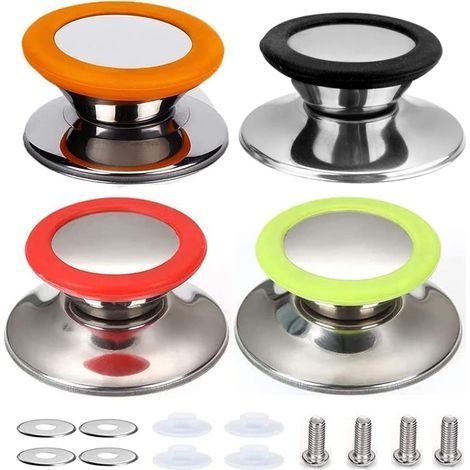 Silikon- und Edelstahl-Topfdeckelgriff mit Hitzeschutz, Schlaufengriff, Deckelgriff, Küchenzubehör, Glasdeckel, 4-teiliges Set (1/5)