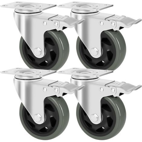 Roulettes Pivotantes 125 mm avec Frein, Lot de 4, Charge Lourde 1200 kg  Caoutchouc Anti-Bruit, Parquet, Béton, Moquette, Rotation 360° Fluide, pour Meubles, Ateliers, Chariots Industriels, Gris (1/5)