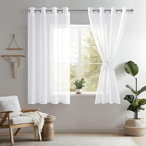 Lot de 2 Rideau Semi-Transparent Intérieurs pour Chambre Salon, Rideaux Voilages à Oeillets pour Fenêtre avec Embrasses, 140x145cm (Largeur x Hauteur), Blanc (1/5)