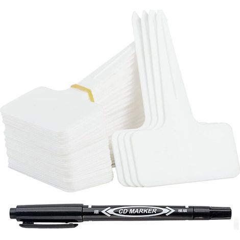 100 pièces Etiquette Jardin Exterieur Marqueurs en Plastique de Plantes Type T Plastique Etiquette Potager avec Stylo étanche Etiquetage Réutilisable et Accessoires pour Plantes(Blanc).. (1/5)