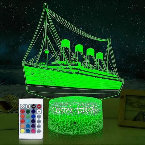 Veilleuse Titanic pour enfants, lampe maquette de bateau 3D à illusion d'optique, 16 couleurs changeantes, lampe de chevet pour chambre d'enfant, cadeau d'anniversaire