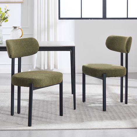 Wahson Esszimmerstühle 2er Set Chenille, Moderne Küchenstühle Armlose Akzentstühle mit Schwarzen Metallbeinen für Esszimmer Küche Wohnzimmer,Grün