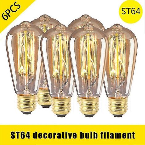 Lot de 6 ampoules Edison St64 E27 vintage rétro, 40 W, à filament blanc chaud (1/5)