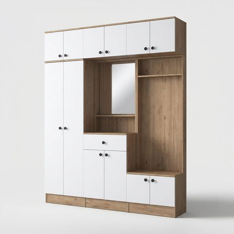 Mueble de entrada con perchero y espejo Aether - Nogal (1/4)
