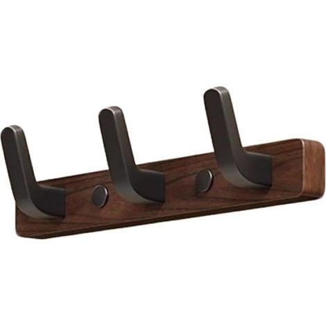 Appendiabiti da parete con ganci, ripiano portaoggetti, 45 x 3 cm, appendiabiti in legno, finitura noce, 5 ganci, colore: noce (1/5)