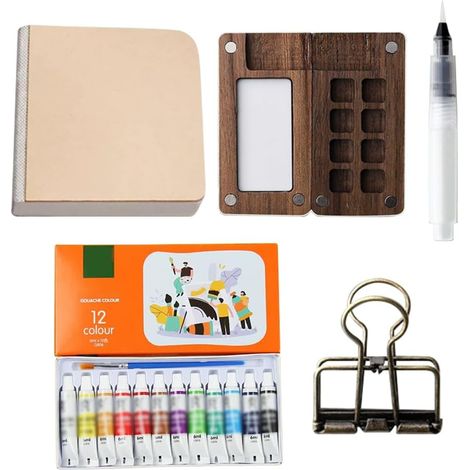 Portable Wooden Watercolor Palette with Clip and Pen - Mini Travel Paint Box for Gouache with 8 Grids