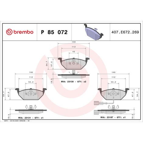PLAQUETTES DE FREIN AVANT BREMBO P85072