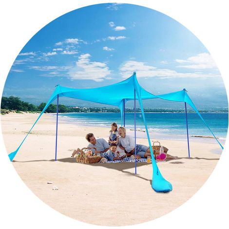 Tente pliante imperméable et légère de 2,1 m x 2,1 m, bleu clair, facile à installer et avec pare-soleil. (1/4)