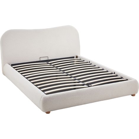 Bestmobilier – Lit coffre 160x200 cm avec coffre de rangement – Tissu bouclette beige – Sommier à lattes inclus – Charge max 250 kg (1/5)