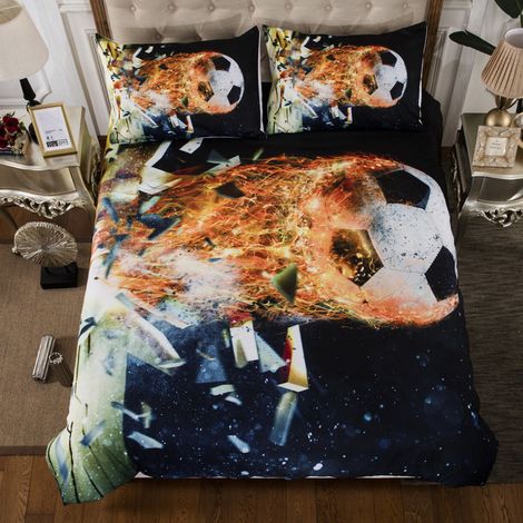 3-teiliges Bettwäscheset aus weichem Polyester, Bettbezug und Kissenbezug, Fußballmuster, US-Standardgröße Full, komfortables Bettwäscheset. (1/5)