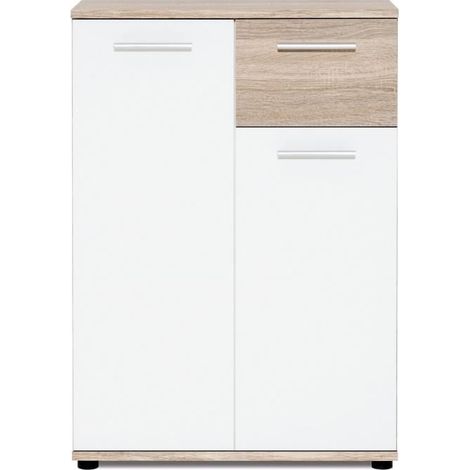 JACKY Mobile di stoccaggio - Bianco opaco e decorazioni in quercia - Classico - L 60 cm (1/3)