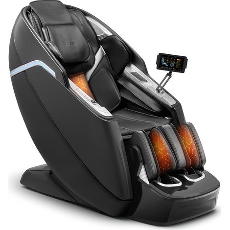 Fauteuil de massage avec rail SL, fauteuil relaxation massage 3D/4D inclinable, zéro gravité, mode étirement yoga, avec voix IA, chauffage, 36 airbags, écran TFT, boutons d'accoudoir, roulettes (1/5)