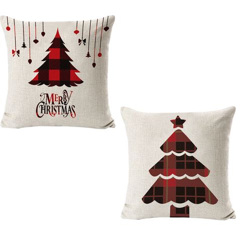 Housse De Coussin Noel - 45 X 45 Cm - Tissu Polyester Doux Et Résistant - Décoration Intérieure Extérieure Et Voiture - Lot De 2 (1/5)