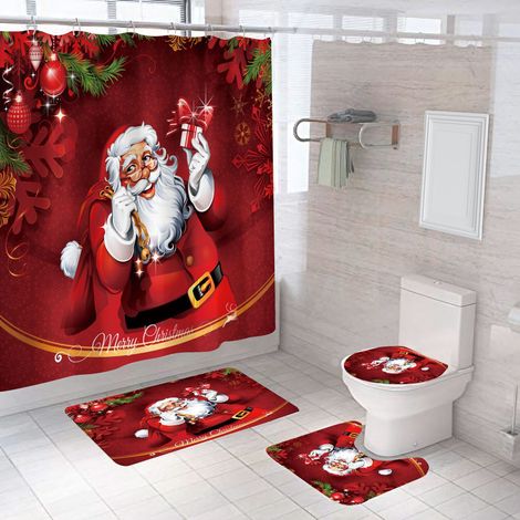 Tenda da doccia natalizia - Impermeabile e antimuffa - Tenda da doccia - Set bagno - Non richiede foratura - 180-180 cm